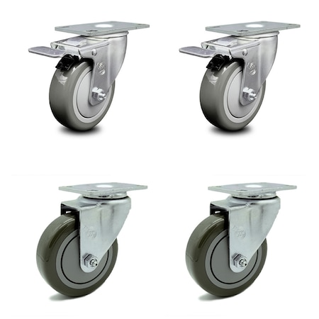 Service Caster 4 Inch Gray Polyurethane Wheel Swivel Top Plate Caster Total Lock Brakes, 2PK SCC-TTL20S414-PPUB-2-S-2
